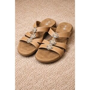 Air Supply Plus Women's Sandals‎ Size 7.5 Tan Comfort Slide Floral Accent Casual